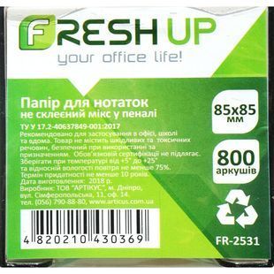 Папір для нотаток Fresh Up FR-2531 85х85х800л, не клеєний, мікс в димч. пласт. боксі 100416 590927 фото