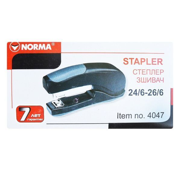 Степлер NORMA 4047 №24/6-26/6 пластик, 25арк., 55мм, вертик., червоний (04021251) (12/144) 569514 фото